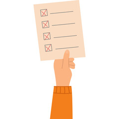 Hand Holding Paper With Checkmarks For A Survey Or To Do List Task Completion And Verification...