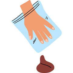 Hand Reaching Out From Transparent Bag Pouring Brown Substance On White Background