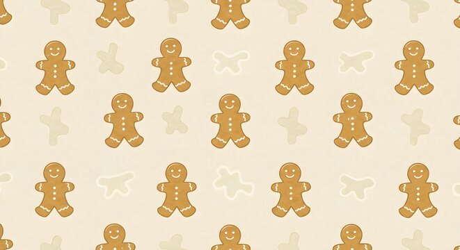 Gingerbread man pattern design on light beige background for festive creations