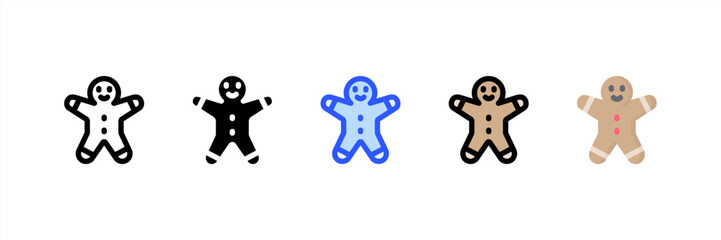 Gingerbread Man icon set multiple style collection. Vector illustration.
