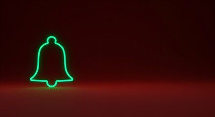Neon bell icon against dark background notification symbol concept