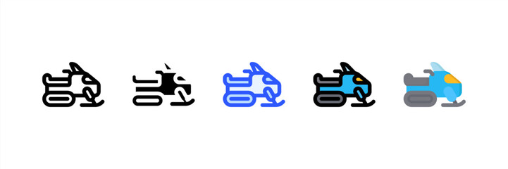 Snowmobile icon set multiple style collection. Vector illustration.