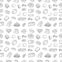 Hand Drawn Bread seamless pattern. Doodle Bakery pattern background