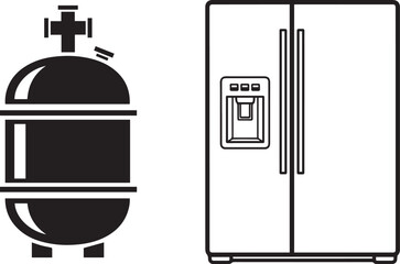 Minimalist Icons of a Storage Tank and a Modern Side-by-Side Fridge