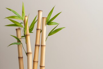 Fototapeta premium Elegant Bamboo Stalks with Fresh Green Leaves Against a Neutral Background for Decor
