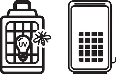 Black White Vector Icons of Insect Traps with UV Light