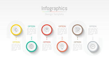 Infographic 6 options design elements for your business data. Vector Illustration.