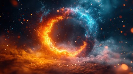 Obraz premium Abstract fire and ice ring, swirling cosmic energy