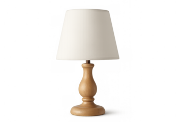 Wooden table lamp featuring a light natural wood base and a simple, elegant fabric shade, adding decorative lighting to any space