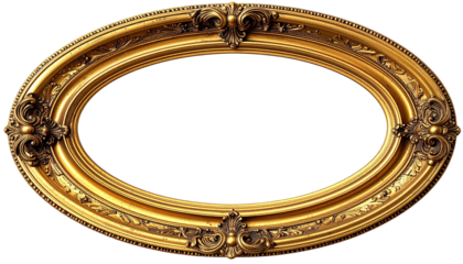Ornate golden oval frame with intricate details against black