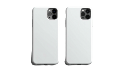 Two phones with white cases shown against a black background