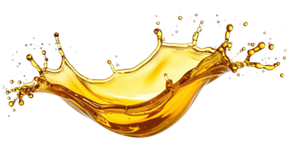 Golden, clear fluid forms an elaborate splash on black backdrop