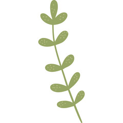 Minimalist Green Plant Stem with Oval Leaves and Speckled Texture Against a Clean White Background Simple Botanical Illustration