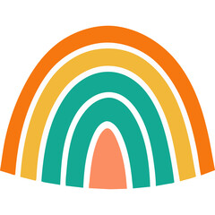 Obraz premium Modern Boho Rainbow Arch With Five Bands In Orange Yellow Teal And Coral Colors Set Against A Transparent Background