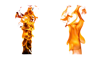 Two bright orange flames on black background