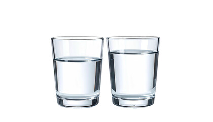 Two short, clear glasses filled with water against black