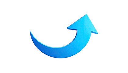 Glossy blue arrow curves up and to the right