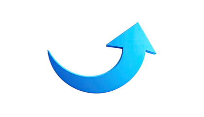 Glossy blue arrow curves up and to the right