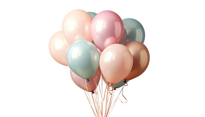 Pastel balloons bunch, tied with strings, isolated on black