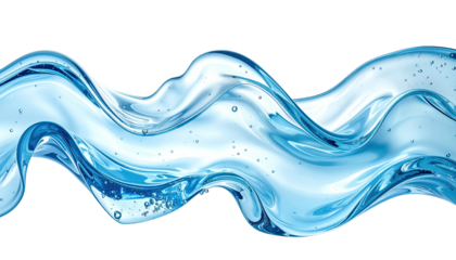 Wavy, transparent water flow with bubbles on a black backdrop