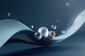 This stock image features a modern 3D winter background with glossy spheres in metallic silver and white colors. The abstract design creates a visually appealing aesthetic.