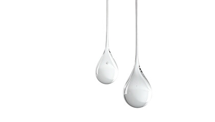 Two suspended, glistening, translucent teardrop shapes on black