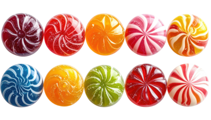 Colorful hard candy balls, swirled designs, sweet treats galore