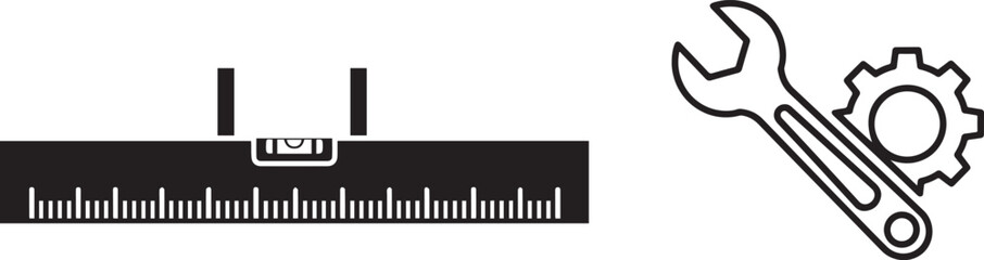 Obraz premium Monochrome Vector Icons Depicting Measuring Level and Mechanic Tools