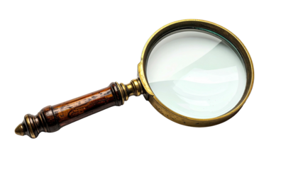 Classic magnifying glass; elegant handle, clear lens on black