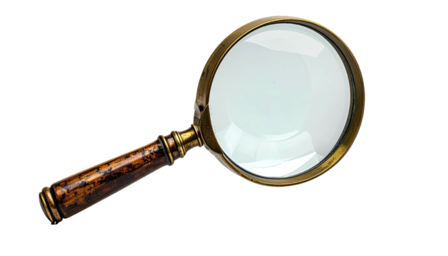 Brass-framed magnifying glass with a carved wood handle