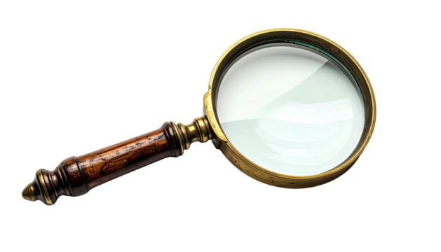 Classic magnifying glass; elegant handle, clear lens on black