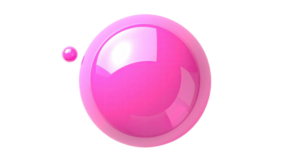 Glossy pink sphere with small satellite against black backdrop