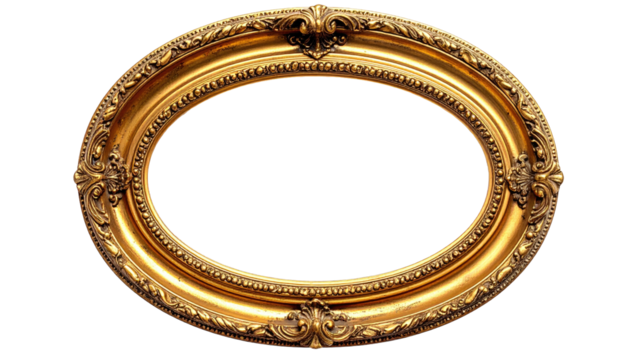 Ornate golden oval frame against a black backdrop