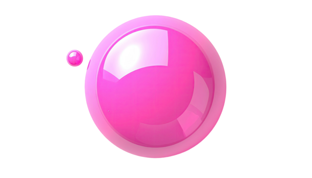 Glossy pink sphere with small satellite against black backdrop