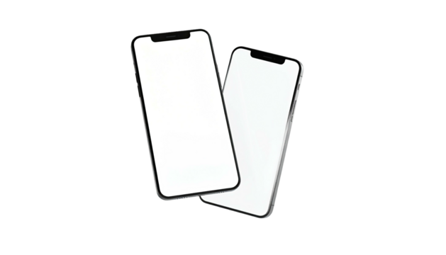 Two blank-screen smartphones angled slightly on a black background