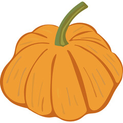 Orange Pumpkin With Green Stem Isolated On Transparent Background Autumn Harvest Vegetable Round Shape Natural Food Organic Seasonal Ingredient