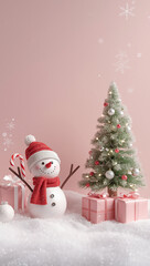 3D cute Christmas background soft pastel colors snowman gifts candy canes snowflakes smooth lighting