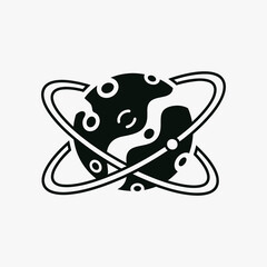Stylized Planet with Rings in Black and White Doodle Style.
