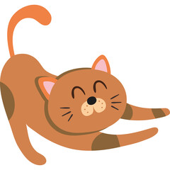 Orange Cat Stretching Happily With Closed Eyes And A Smiling Face A Cute Domestic Pet Animal With Brown Spots On A Transparent Background