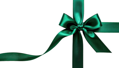 Glossy emerald ribbon, tied in a bow, on pure black