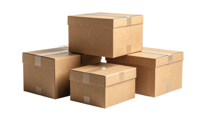 Stack of four brown cardboard boxes sealed with clear tape