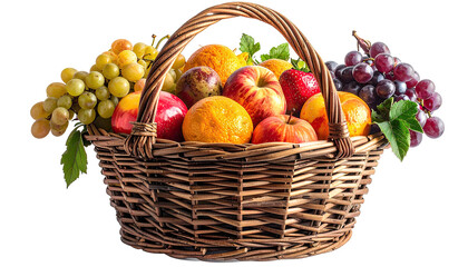 Wicker basket overflowing with colorful mix of fruits