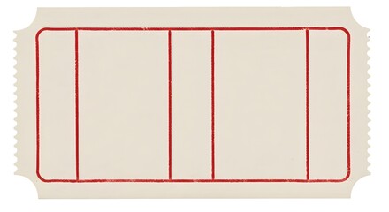 Blank off-white ticket with red lines isolated on white