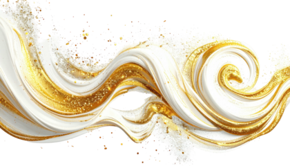 Swirling cream and gold cascade with sparkly accents, abstract