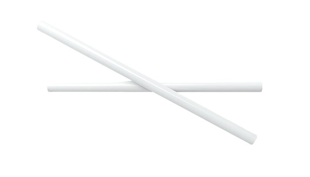 Two white, cylindrical rods crossing on black