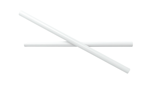 Two white, cylindrical rods crossing on black
