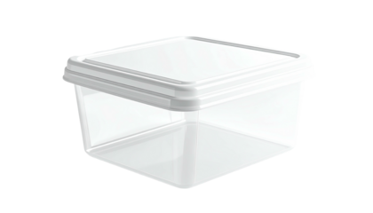 Transparent square plastic container with a secure fitting lid