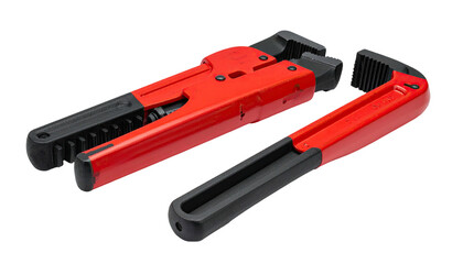 Two red/black wrenches displayed angularly against black background