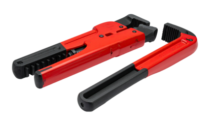 Two red/black wrenches displayed angularly against black background