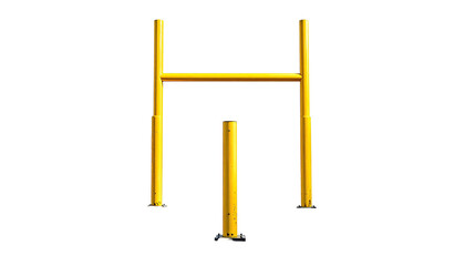 Yellow metal structure against a black background